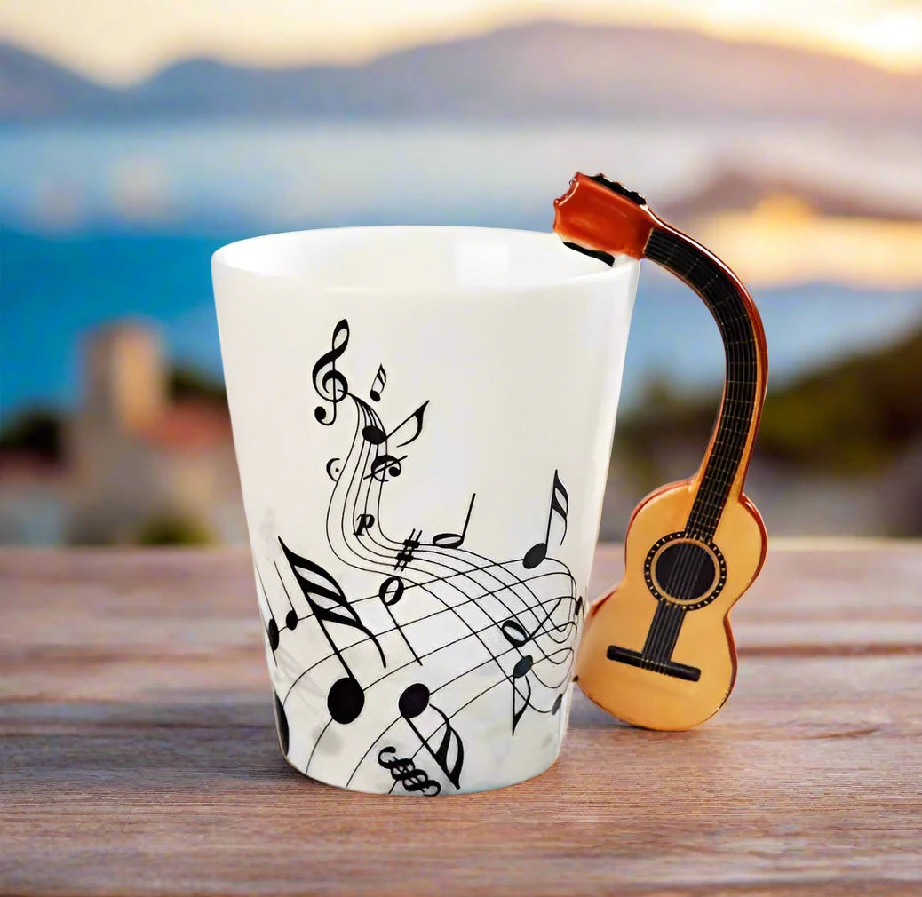 Close-up Musical Notes Pattern Detail Classical Guitar Handle