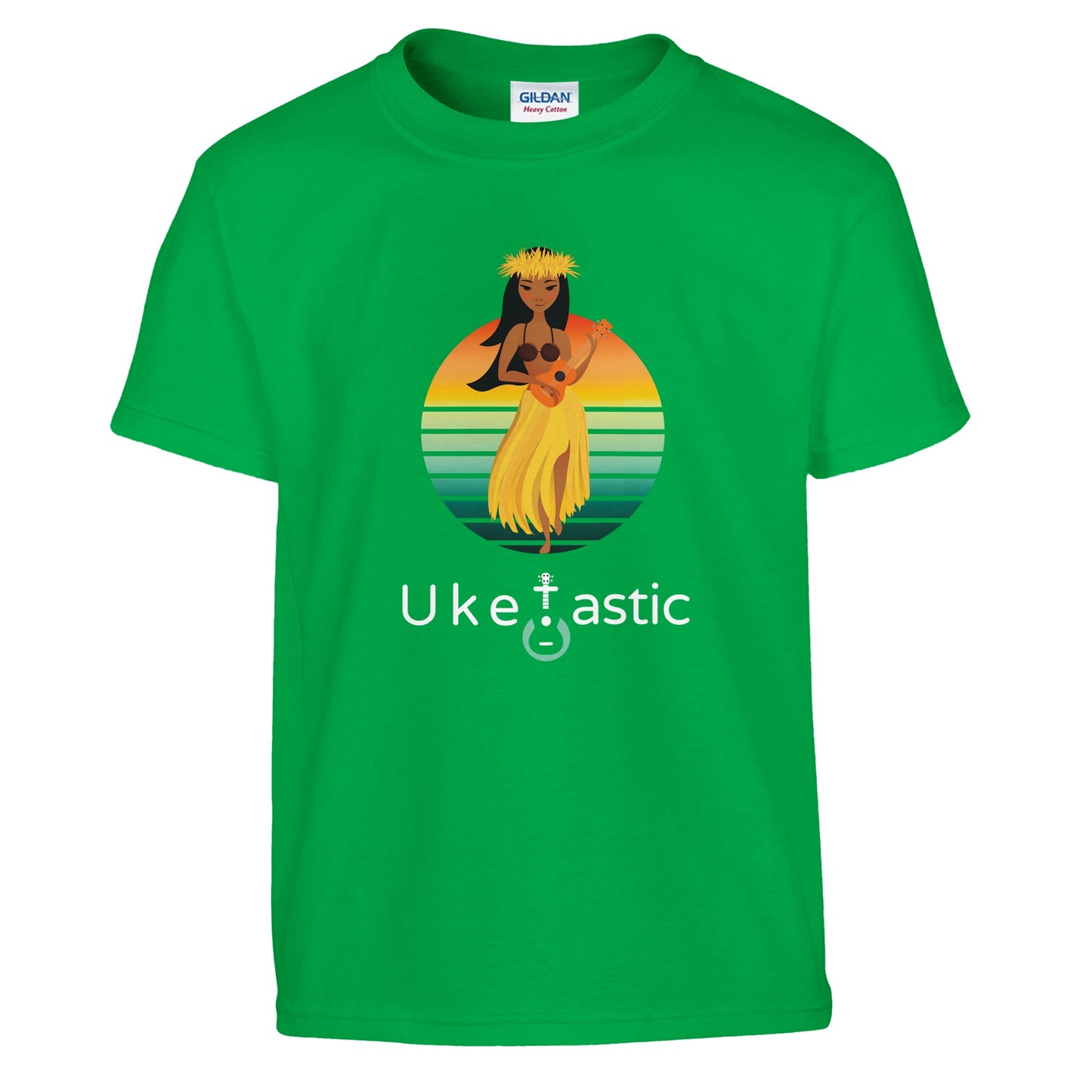 Premium Ukulele Playing Hawaiian Girl T-Shirt Green Front Green