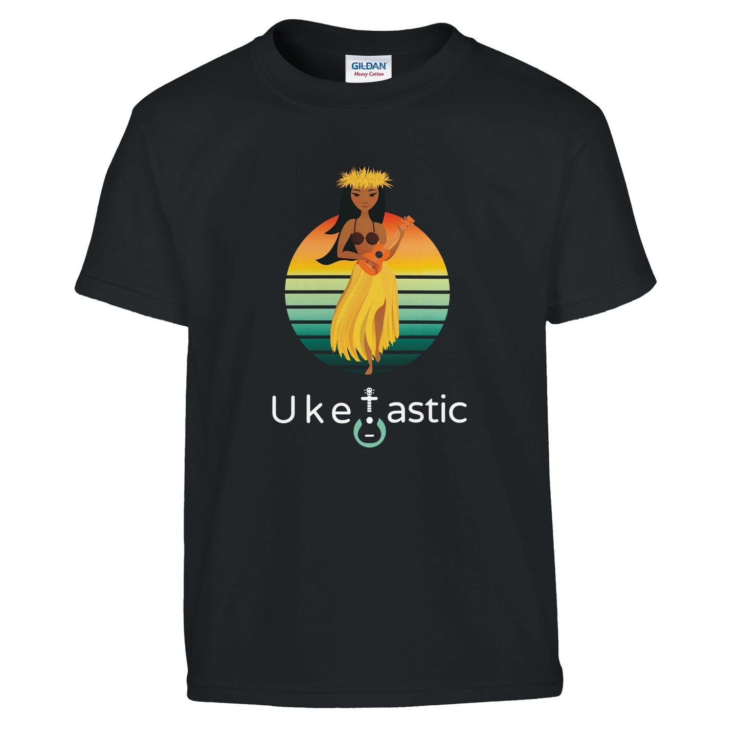 Premium Ukulele Playing Hawaiian Girl T-Shirt Green Front Black
