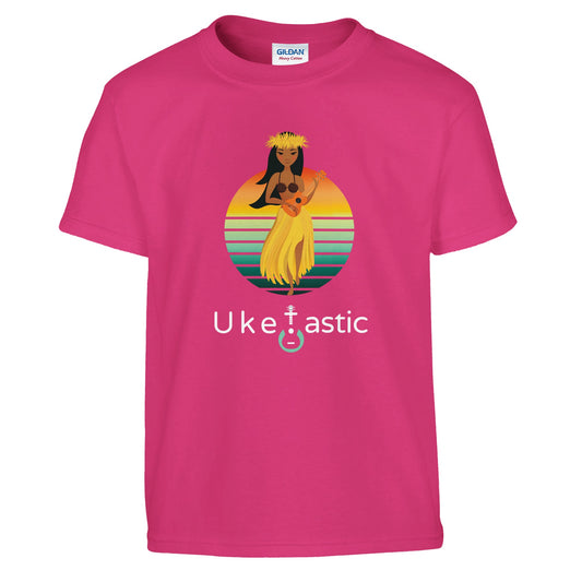 Premium Ukulele Playing Hawaiian Girl T-Shirt Green Pink