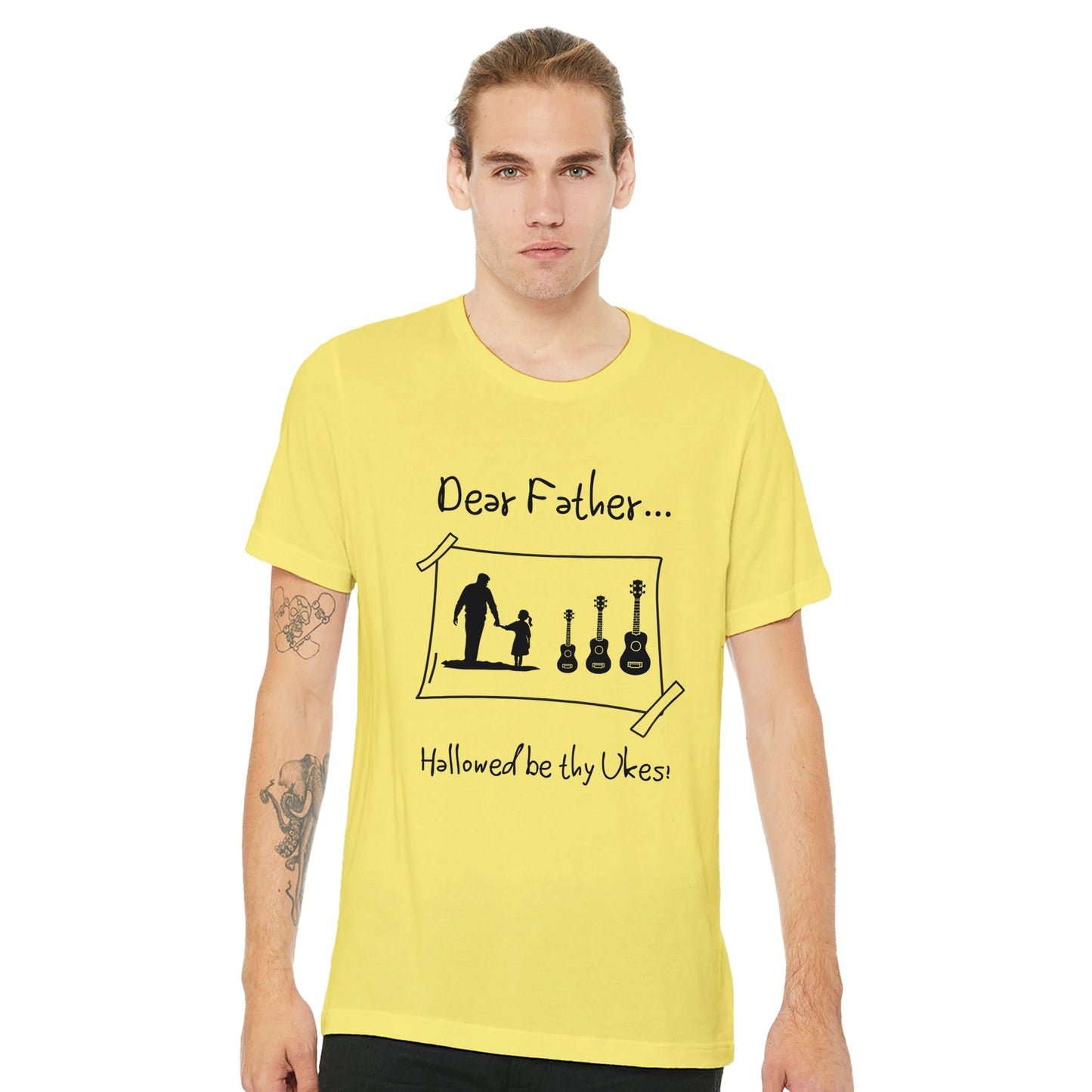 Premium Unisex Crewneck Father + Daughter + Ukuleles T-shirt yellow Front