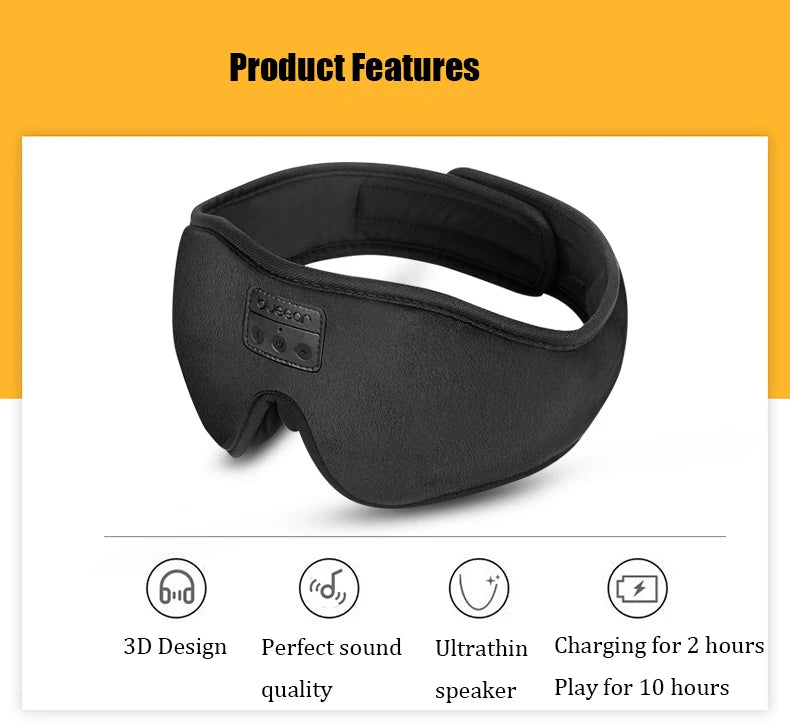 Bluetooth 5.2 Sleeping Headphones: 3D Wireless Music Eye Mask with Microphone - Soft, Adjustable Sleep Headset & Blindfold