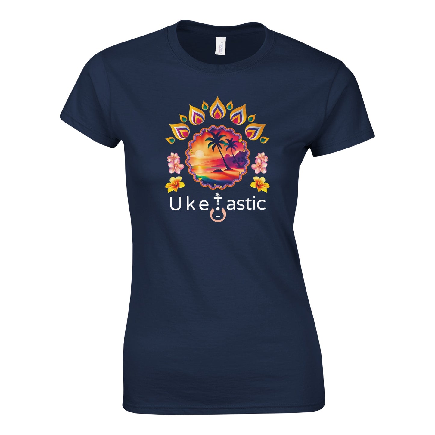 Women’s-sunset-ukulele-tshirt-1-Navy