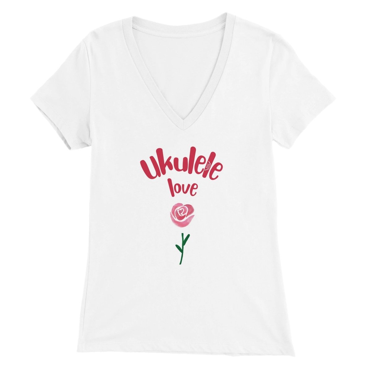 Premium 'Uke Rose' Womens V-Neck T-shirt - Uke Tastic - S - Free Delivery - Uke Tastic