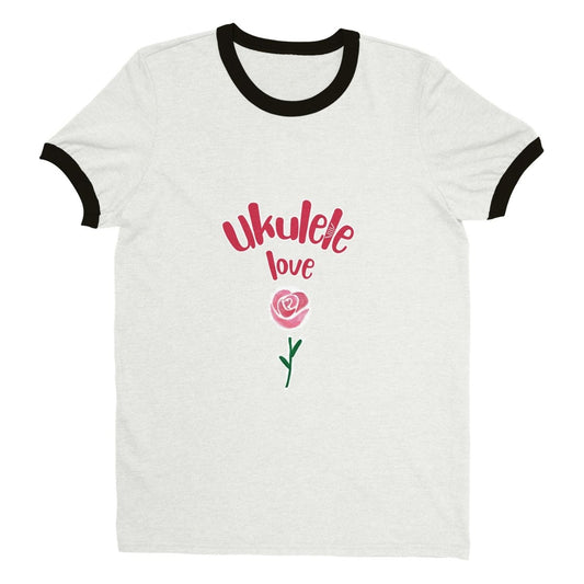 Ringer 'Uke Rose' Unisex T-shirt - Uke Tastic - S - Free Delivery - Uke Tastic