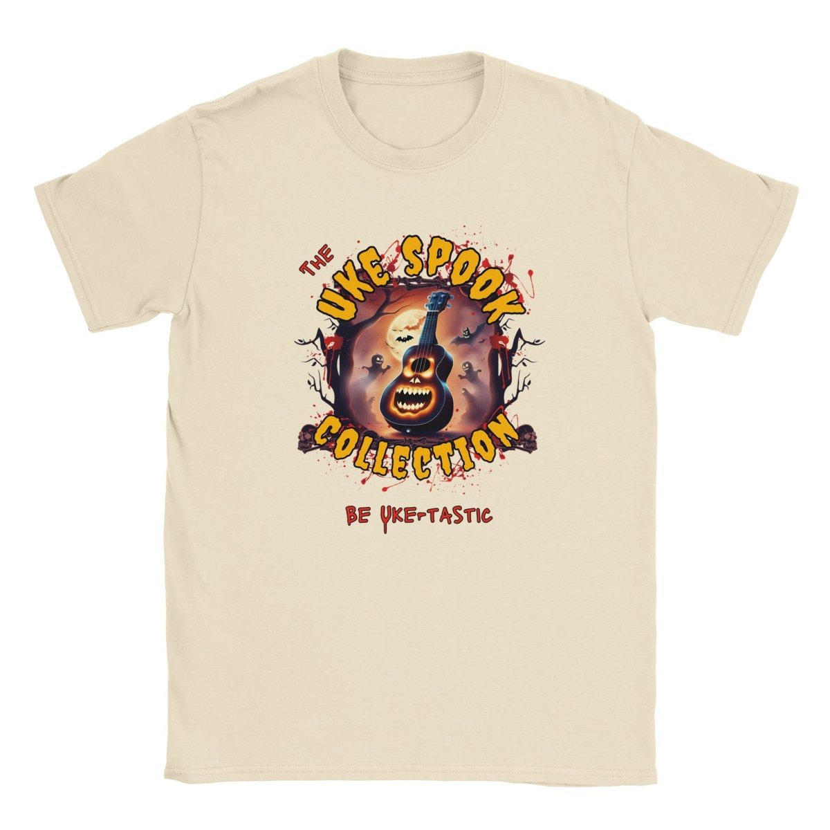 Uke Spook Pumpkin Face - Classic Unisex Crewneck T-shirt - Uke Tastic - Natural - Free Delivery - Uke Tastic