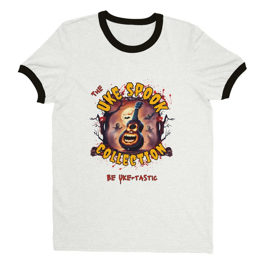 Uke Spook Pumpkin Face - Unisex Ringer T-shirt - Uke Tastic - S - Free Delivery - Uke Tastic