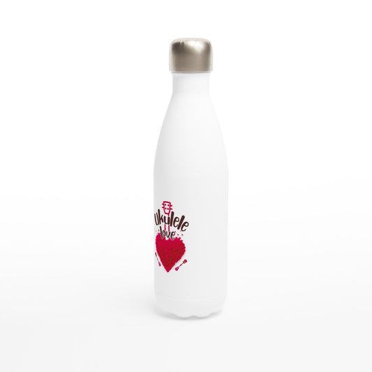 White 'Uke Love' 17oz Stainless Steel Water Bottle - Uke Tastic - Cups and Mugs - Uke Tastic