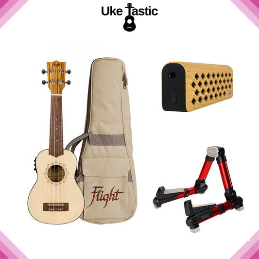 Zebra Top Soprano Uke, Mini Amp & Stand - (Three Set Bundle) - Uke Tastic