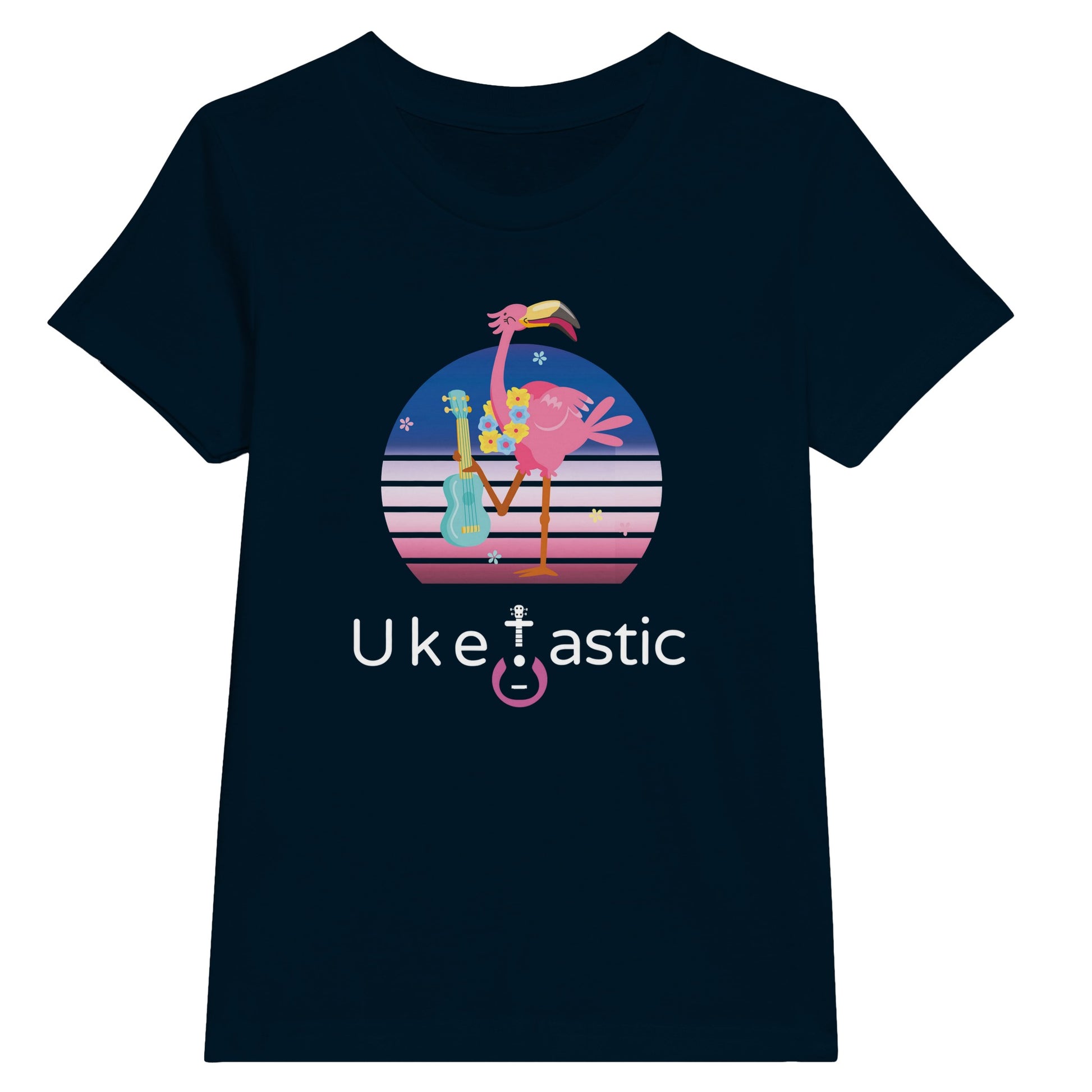 Kids ukulele t-shirt flamingo design navy2