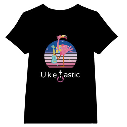 Kids ukulele t-shirt flamingo design navy front