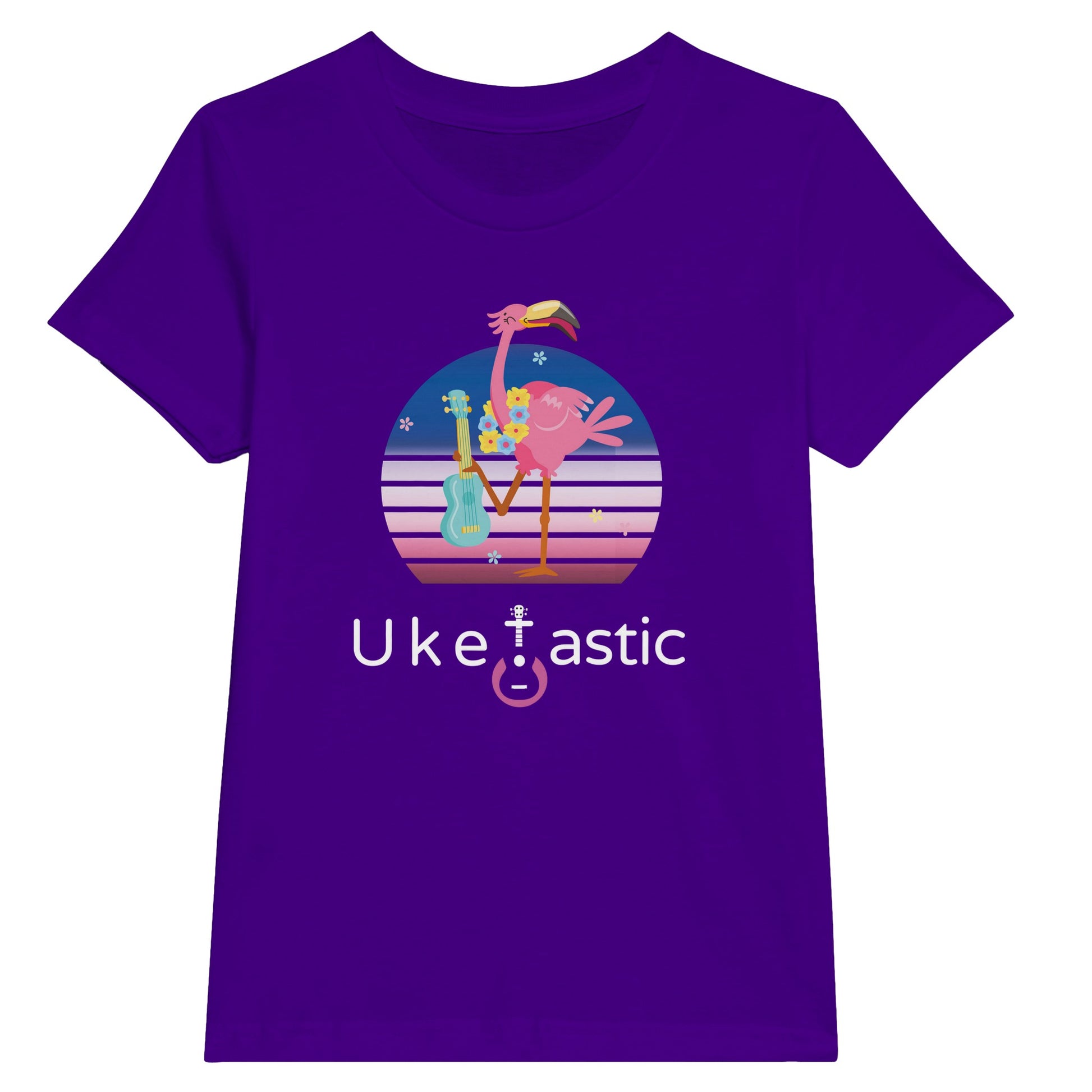 Kids ukulele t-shirt flamingo design purple