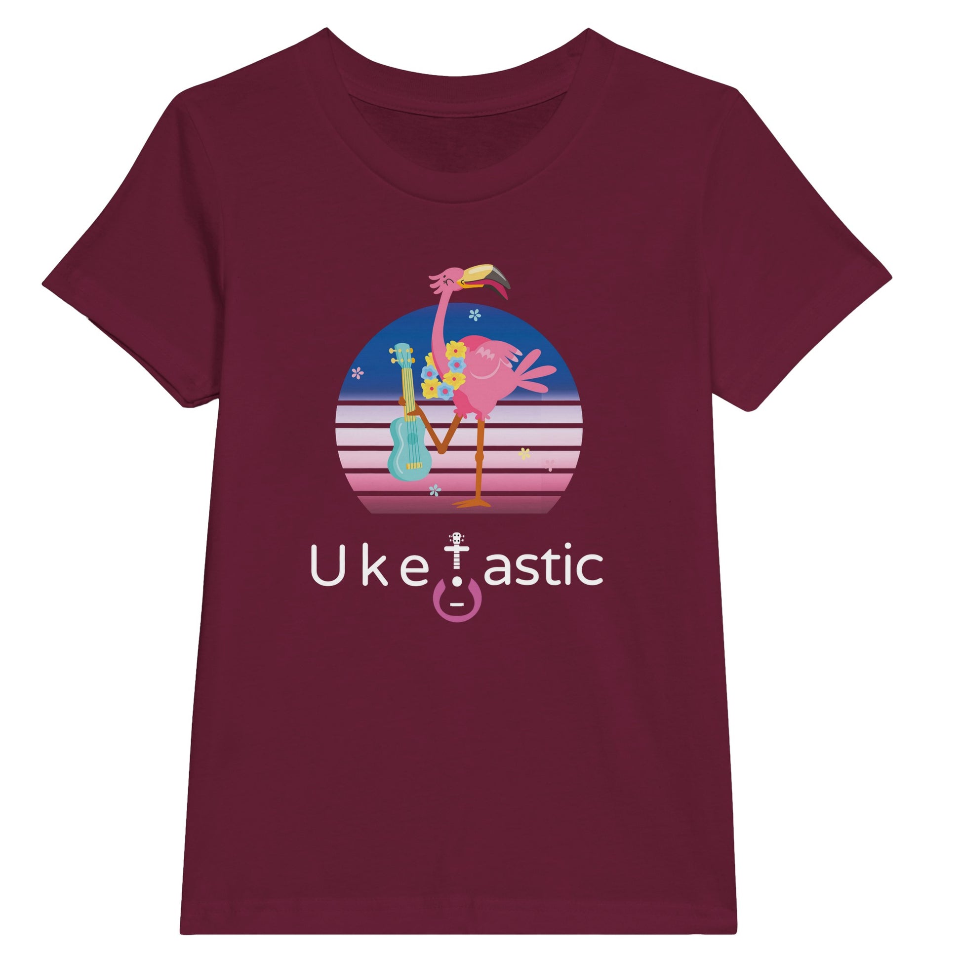 Kids ukulele t-shirt flamingo design red