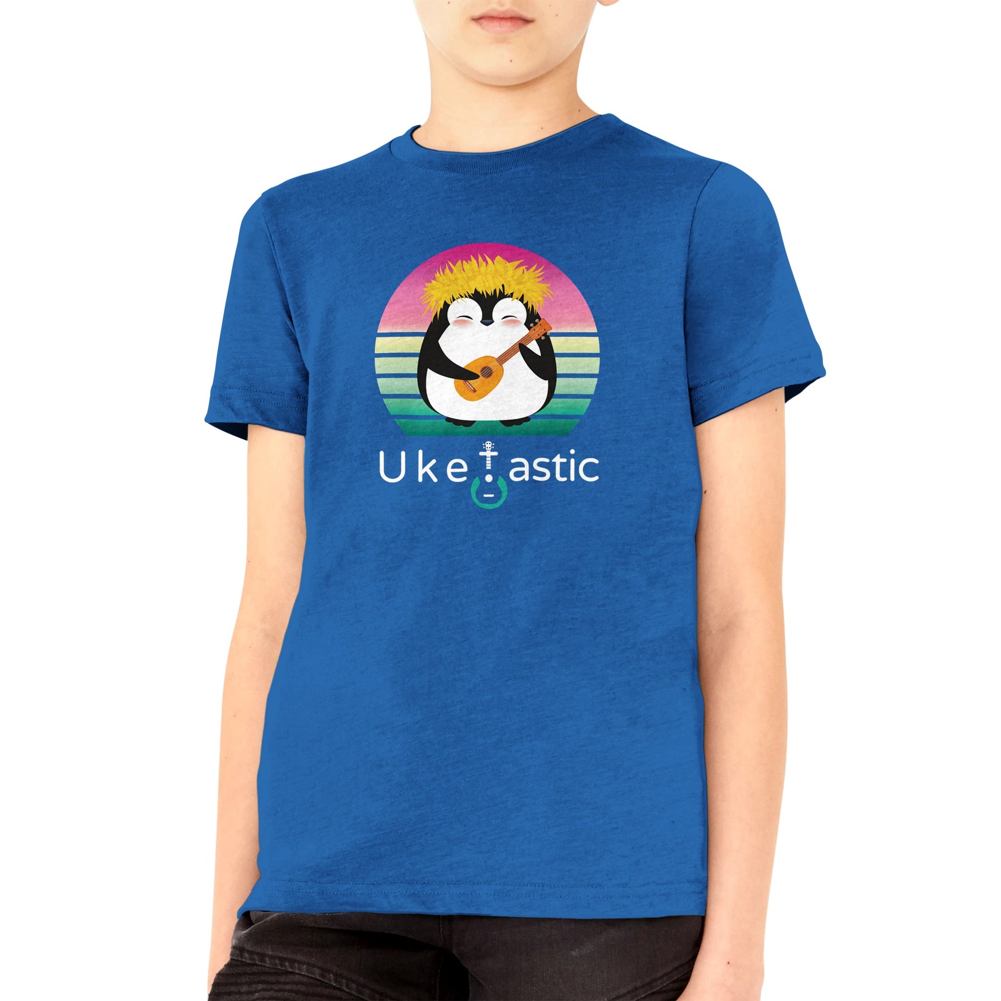 Premium Kids Penguin Ukulele T-Shirt Blue 3