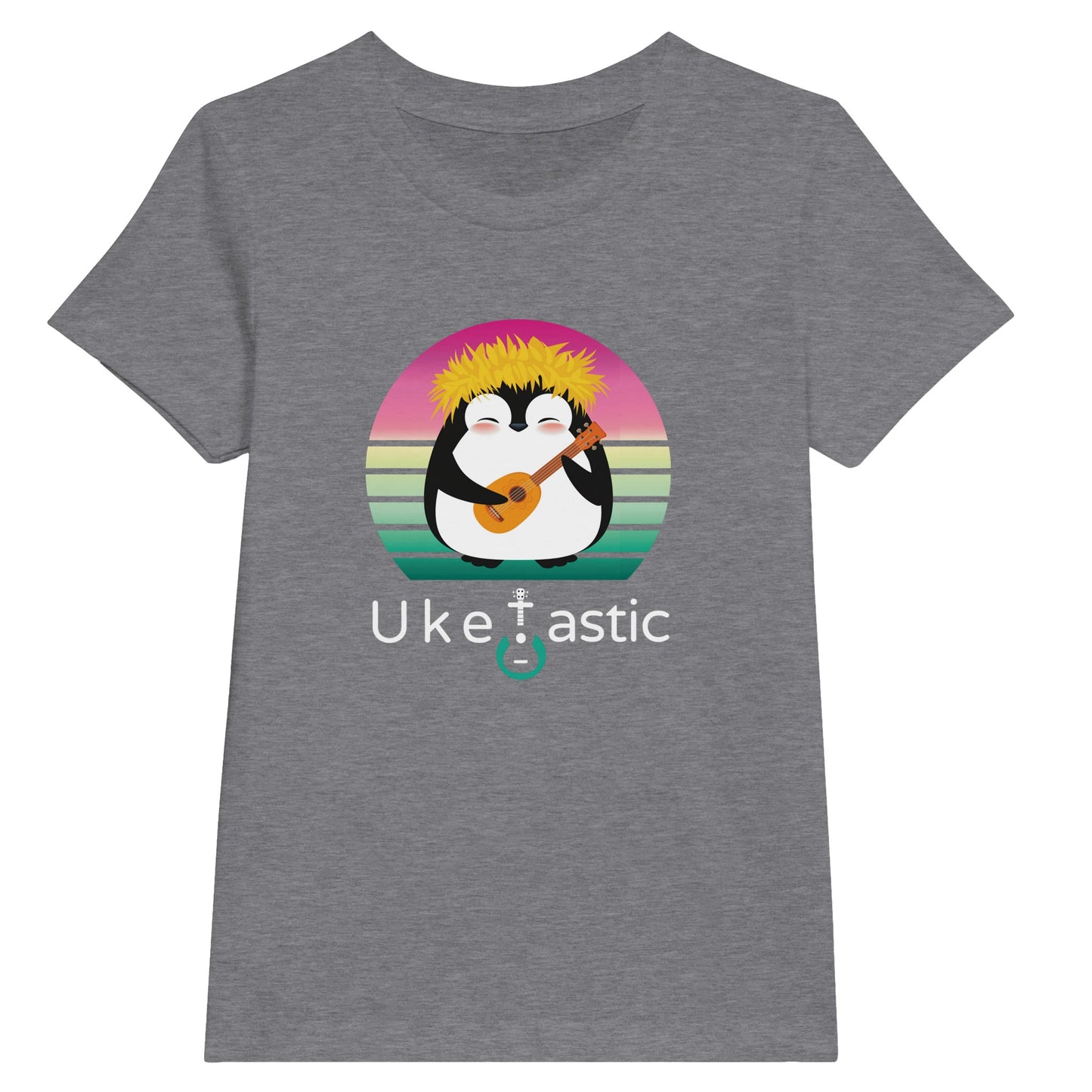 Premium Kids Penguin Ukulele T-Shirt Grey