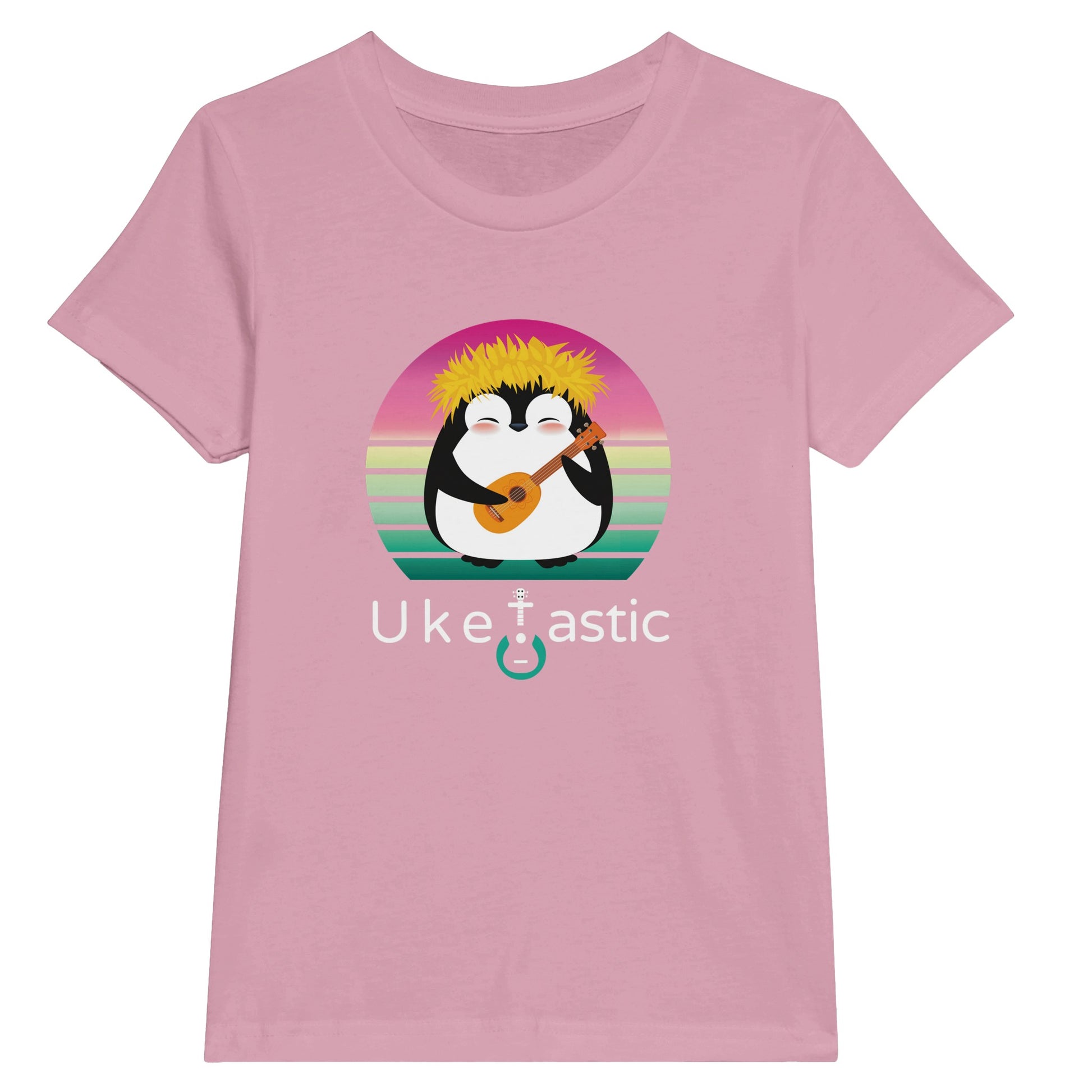 Premium Kids Penguin Ukulele T-Shirt Pink