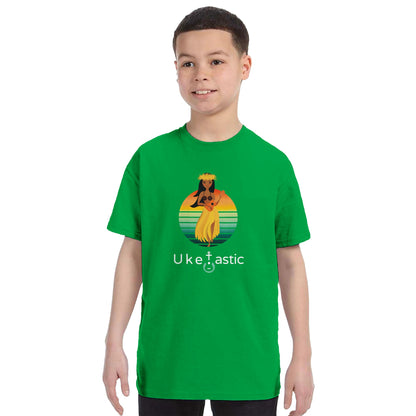 Premium Ukulele Playing Hawaiian Girl T-Shirt Green Front 2