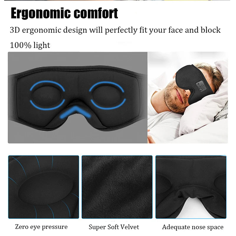 Bluetooth 5.2 Sleeping Headphones: 3D Wireless Music Eye Mask with Microphone - Soft, Adjustable Sleep Headset & Blindfold