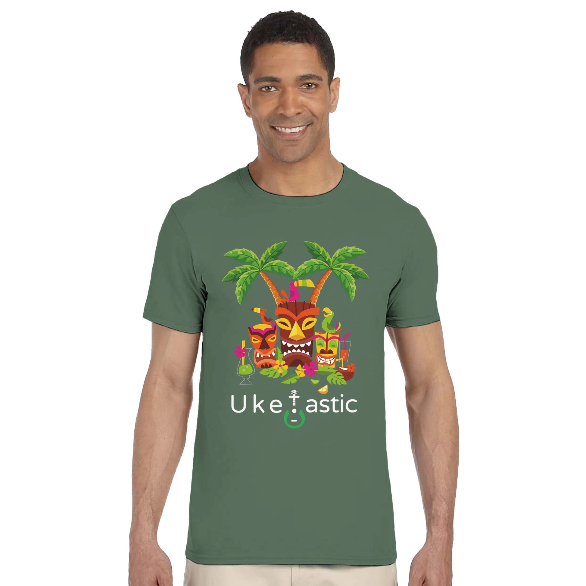 Tiki Green Ukulele T-shirt Front 2