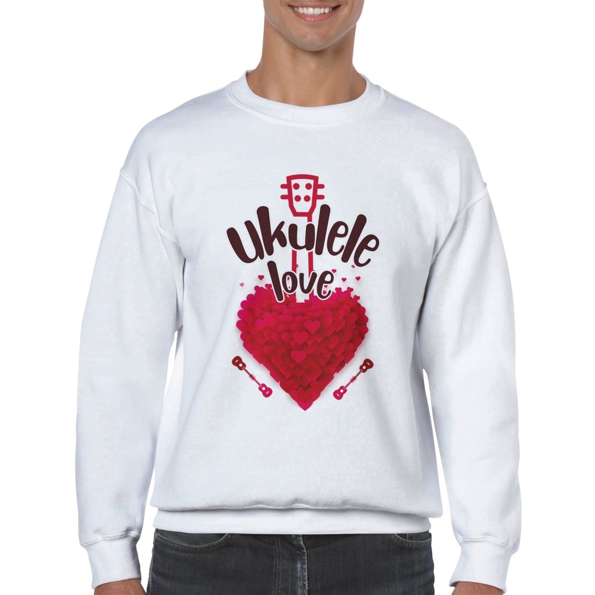 Classic 'Uke Love' Unisex Crewneck Sweatshirt - Uke Tastic - S - Free Delivery - Uke Tastic