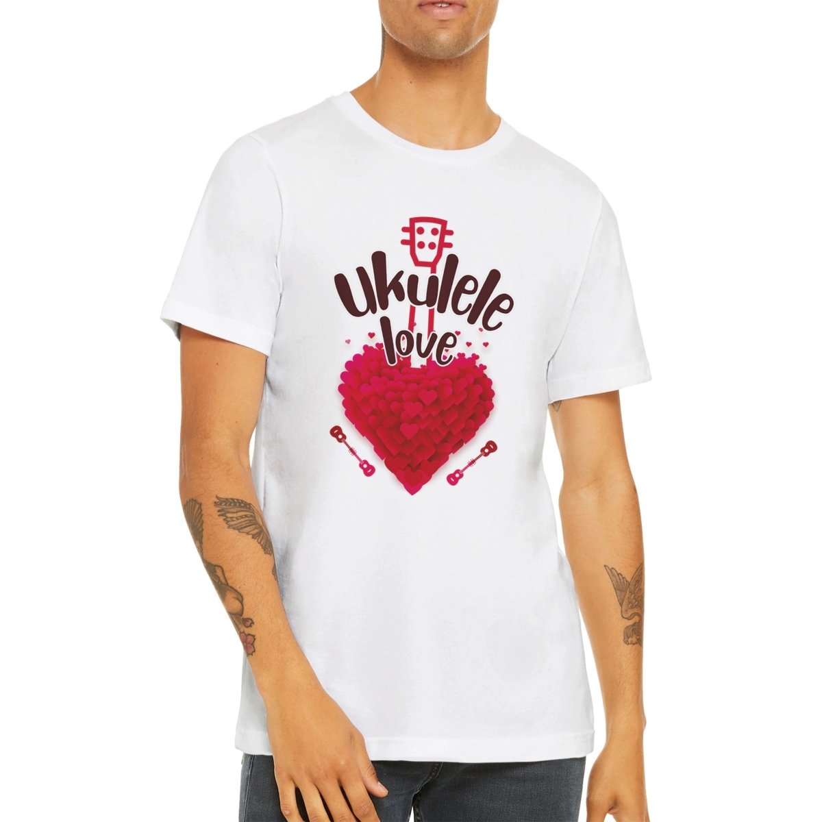 Premium 'Uke Love' Unisex Crewneck T-shirt - Uke Tastic - S - Free Delivery - Uke Tastic