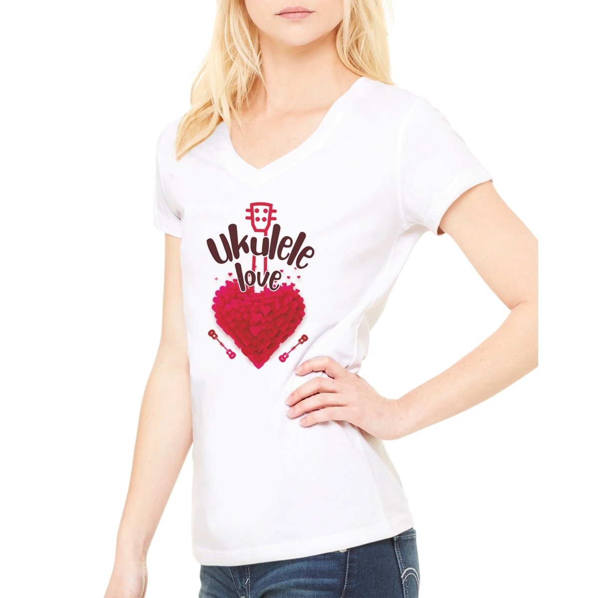 Premium 'Uke Love' Womens V-Neck T-shirt - Uke Tastic - S - Free Delivery - Uke Tastic