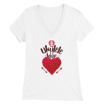 Premium 'Uke Love' Womens V-Neck T-shirt - Uke Tastic - S - Free Delivery - Uke Tastic