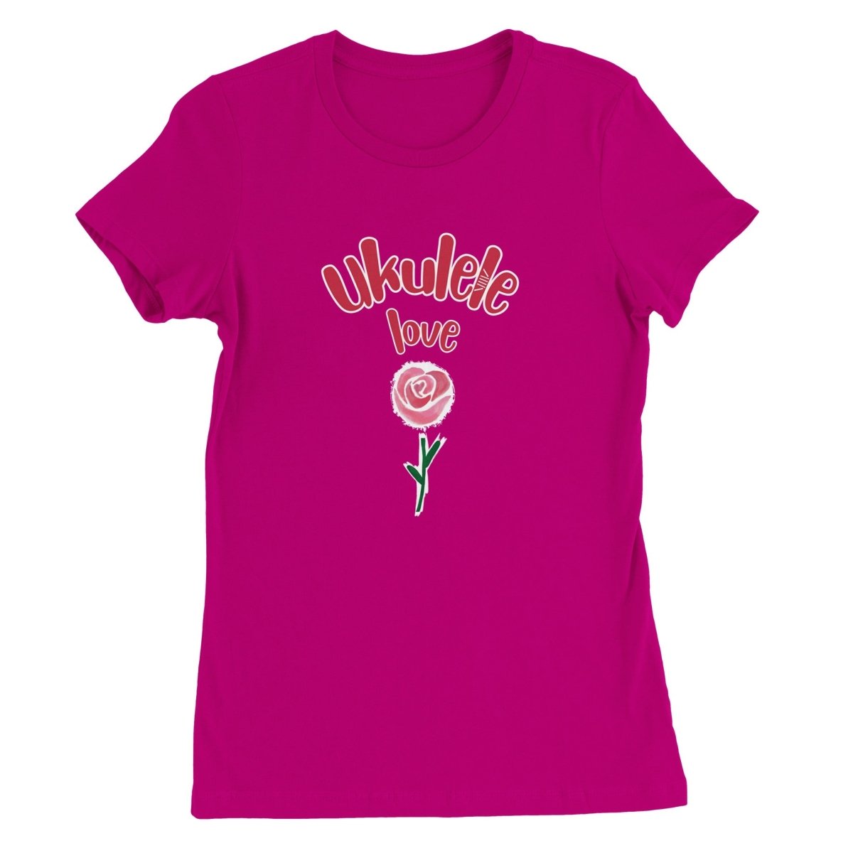 Premium 'Uke Rose' Womens Crewneck T-shirt - Uke Tastic - S - Free Delivery - Uke Tastic