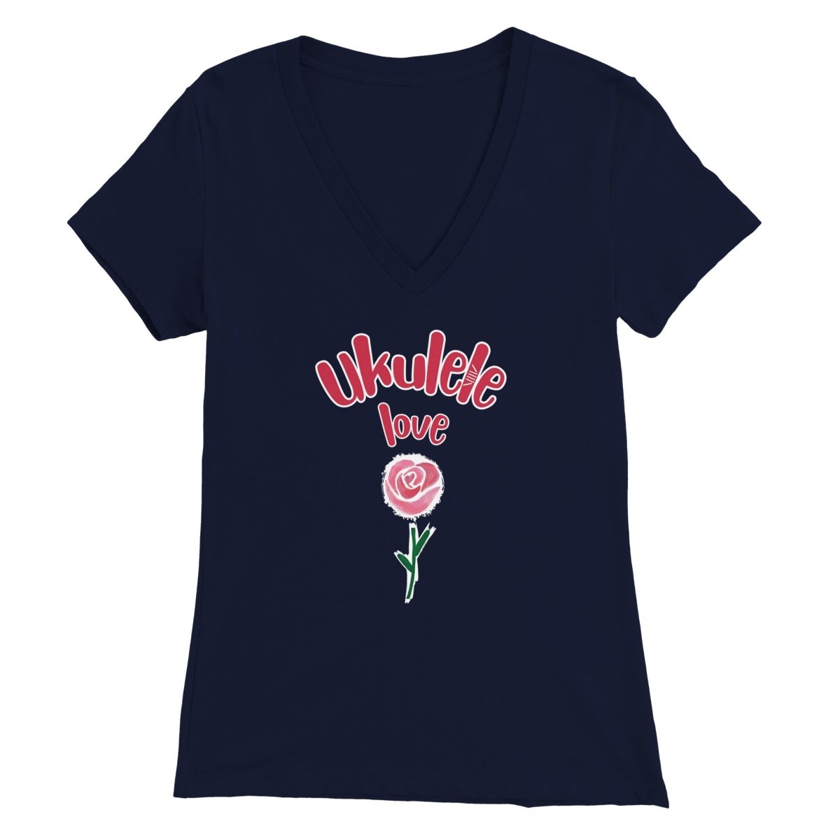 Premium 'Uke Rose' Womens V-Neck T-shirt - Uke Tastic - S - Free Delivery - Uke Tastic