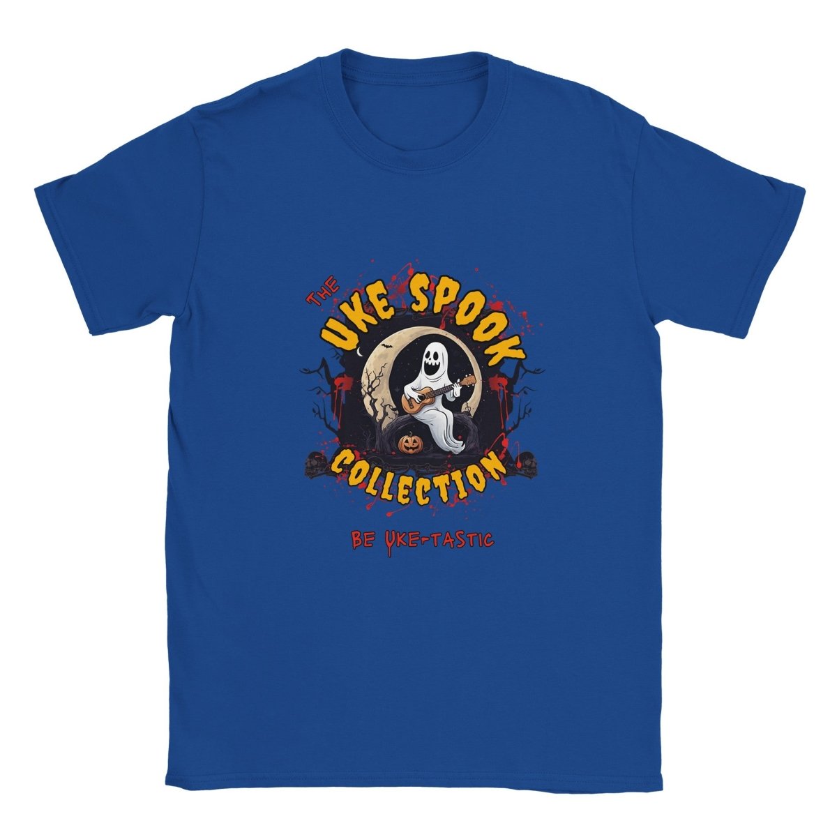Uke Spook Ghost - Classic Unisex Crewneck T-shirt - Uke Tastic - Royal - Free Delivery - Uke Tastic