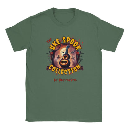 Uke Spook Pumpkin Face - Classic Unisex Crewneck T-shirt - Uke Tastic - Military Green - Free Delivery - Uke Tastic
