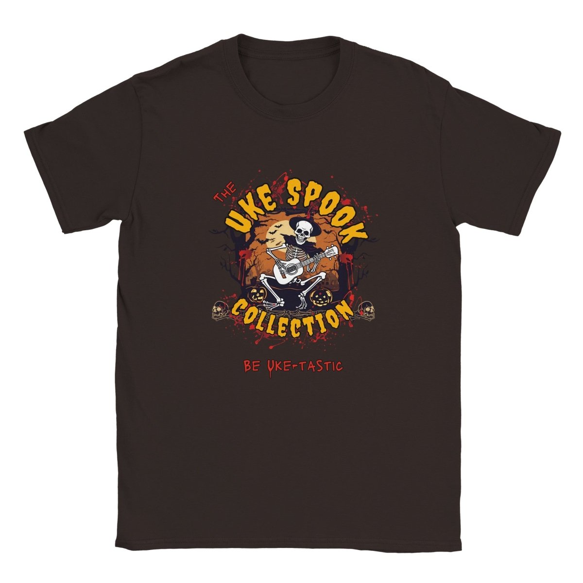 Uke Spook Skeleton - Classic Unisex Crewneck T-shirt - Uke Tastic - Dark Chocolate - Gift Items - Uke Tastic