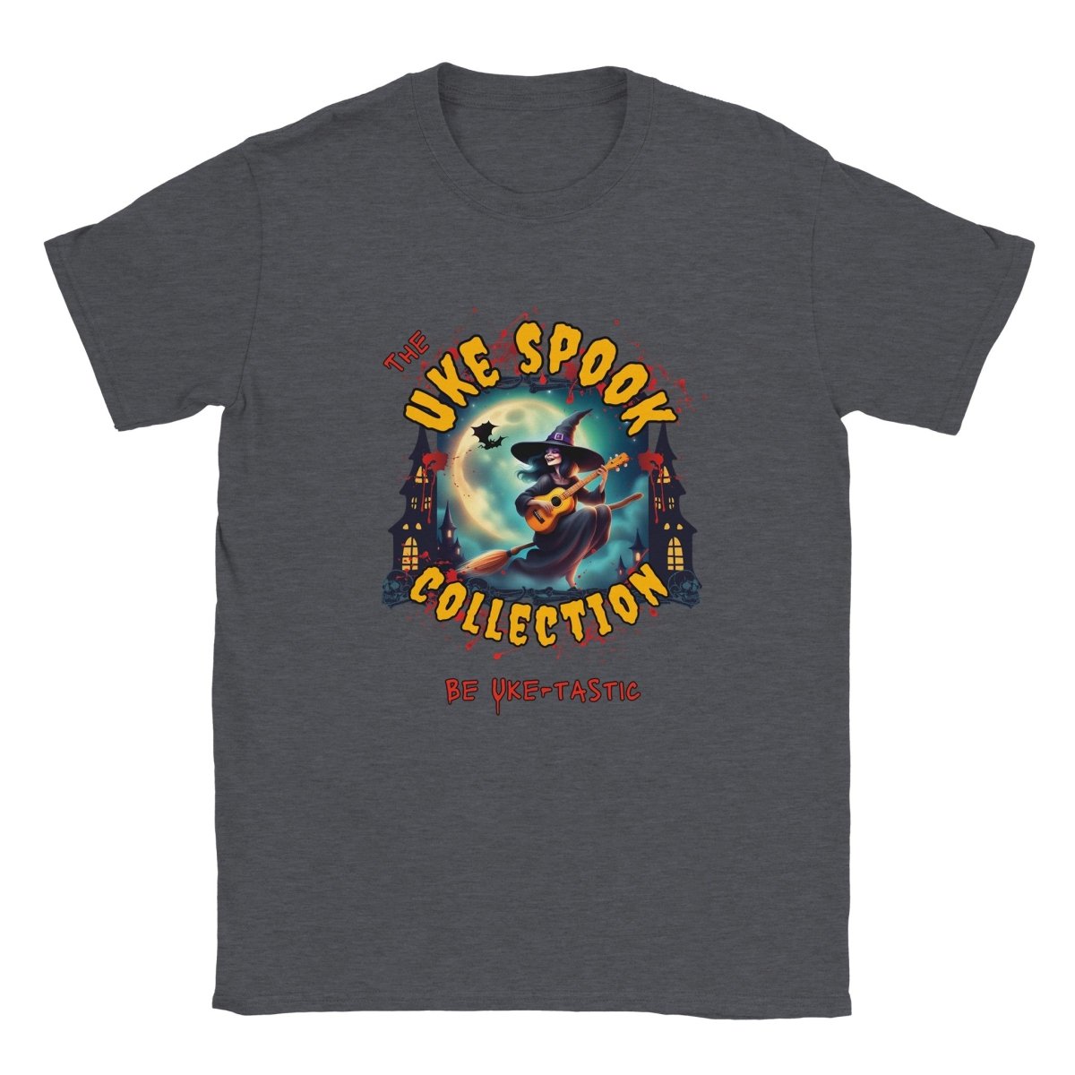 Uke Spook Witch - Classic Unisex Crewneck T-shirt - Uke Tastic - Dark Heather - The Uke Spook Collection - Uke Tastic