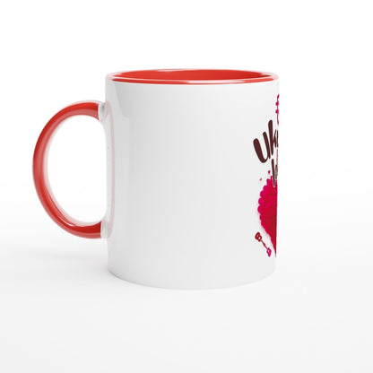 White 'Uke Love' 11oz Ceramic Mug with Colour Inside - Uke Tastic - Ceramic Pink - Cups and Mugs - Uke Tastic