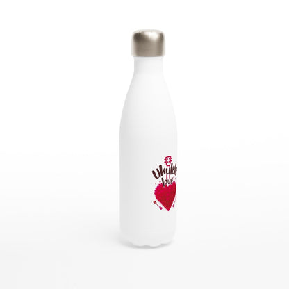 White 'Uke Love' 17oz Stainless Steel Water Bottle - Uke Tastic - Cups and Mugs - Uke Tastic