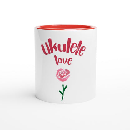 White 'Uke Rose' 11oz Ceramic Mug with Colour Inside - Uke Tastic - Ceramic Red - Free Delivery - Uke Tastic